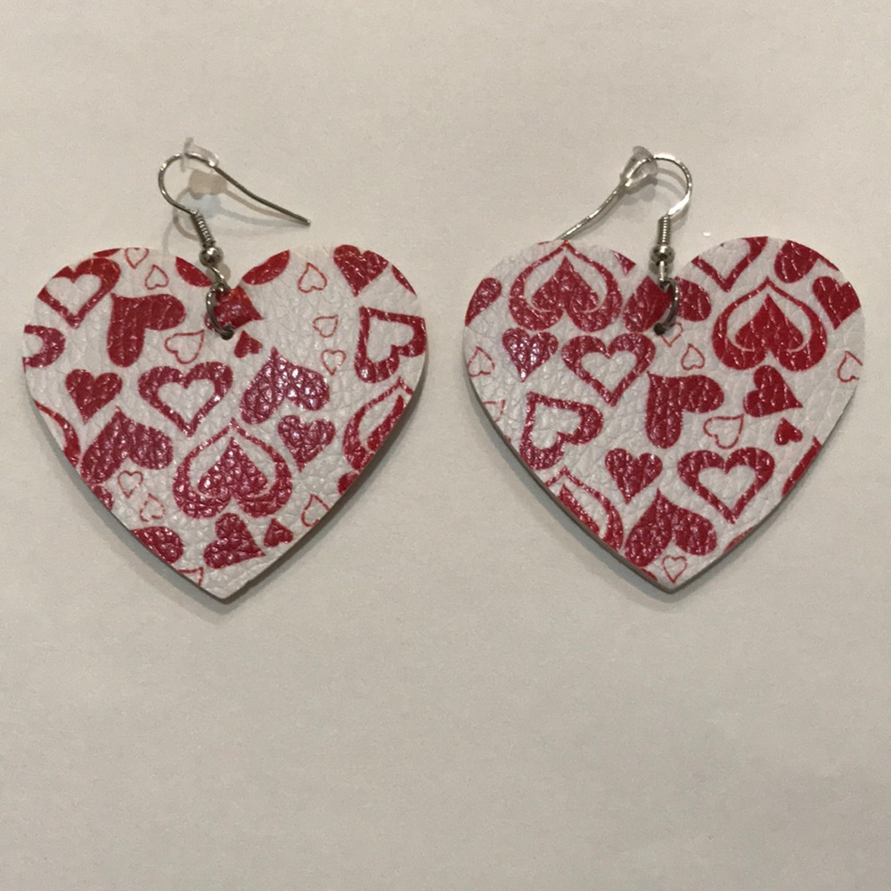 🆕Red/White Heart Faux Leather Earrings